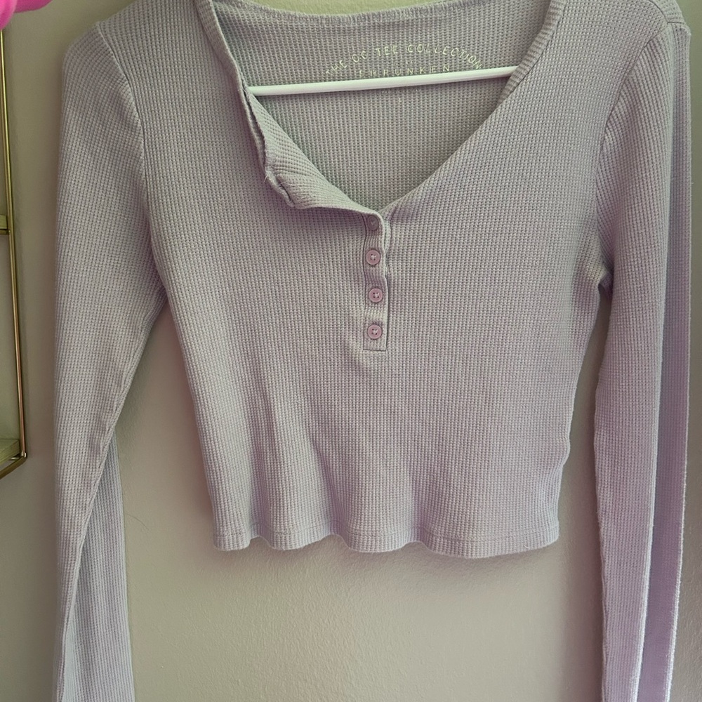 Aeropostale Lilac Button Down Ribbed Top